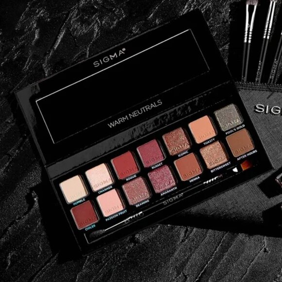 SIGMA Warm Neutrals 14 Shade Eyeshadow Palette w/Brush*~Metallic & Matte 32g NIB - Picture 5 of 15
